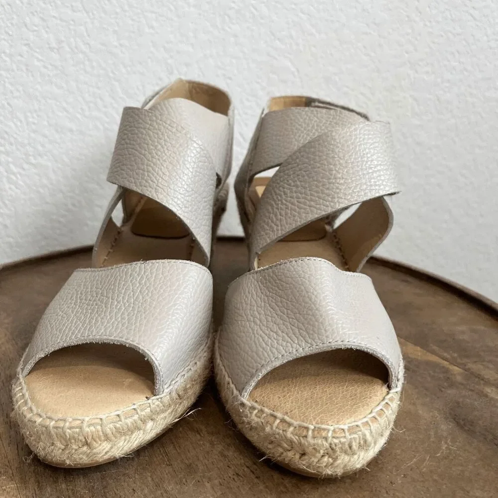 Kanna Beige Leather Espadrille Wedge Heeled Strappy Sandals Women's Size 40 10